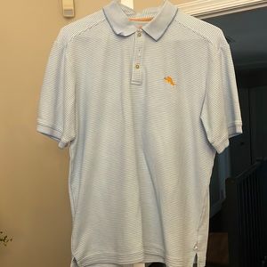 Mens Tommy Bahama Polo shirt. Size Large. Light blue with stripes